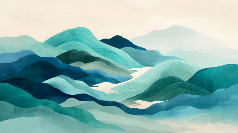 山水画卷波澜壮阔山峦叠嶂意境深远-图片