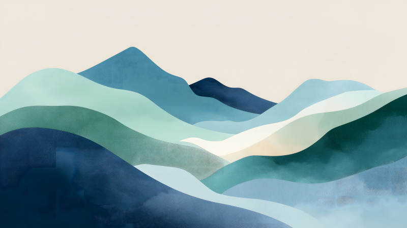 抽象山脉风景画蓝色渐变-图片