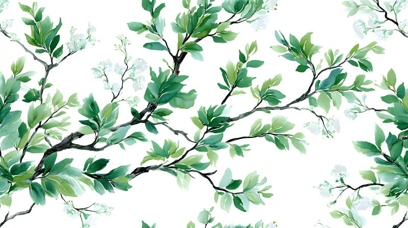 水彩风格的绿叶枝条图-图片