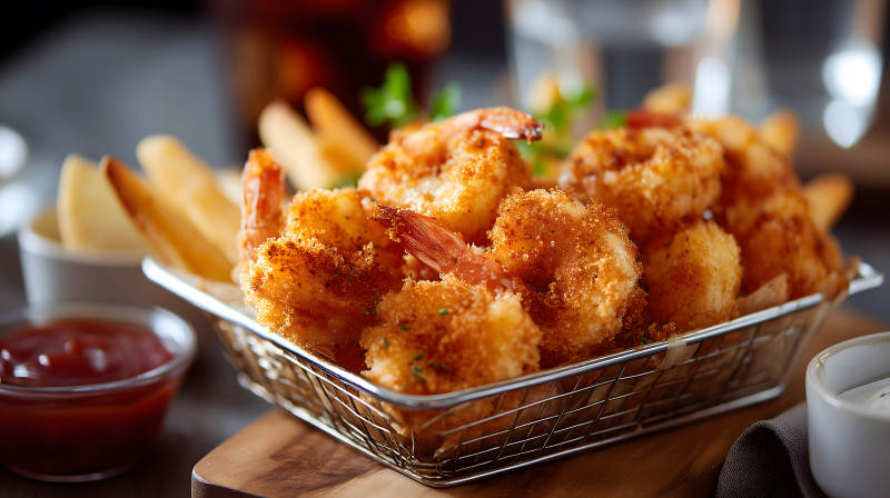 炸虾拼盘配薯角小吃-图片