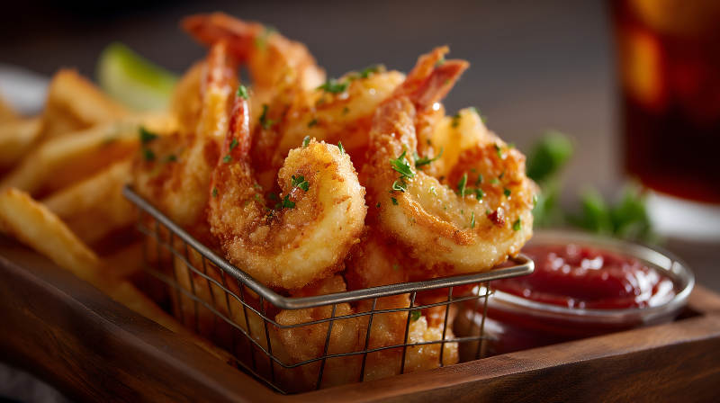 炸虾配薯条鲜美诱人-图片