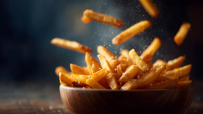 炸薯条飞溅的特写镜头-图片
