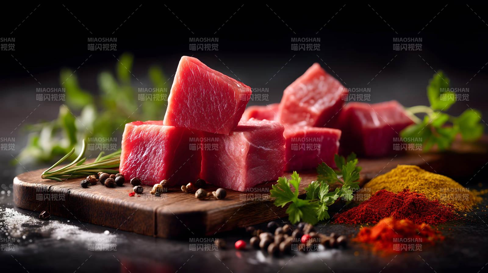 生牛肉块佐料配菜特写-图片