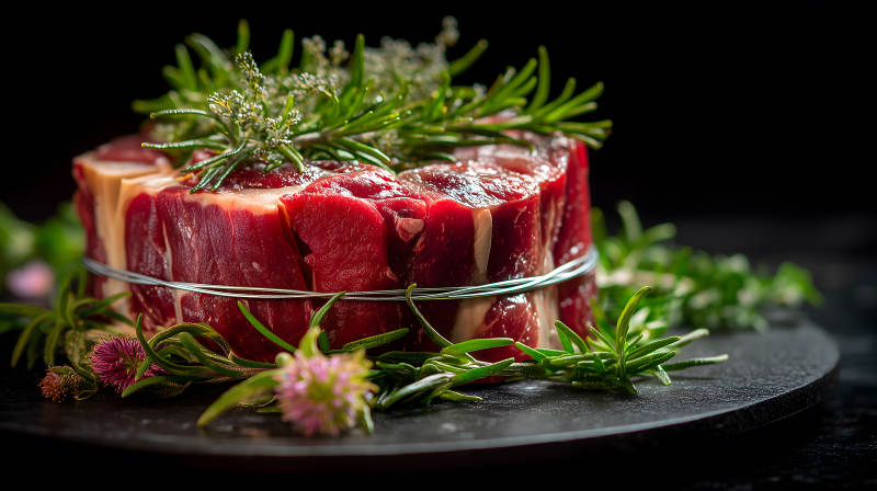 生肉配香草的特写镜头-图片