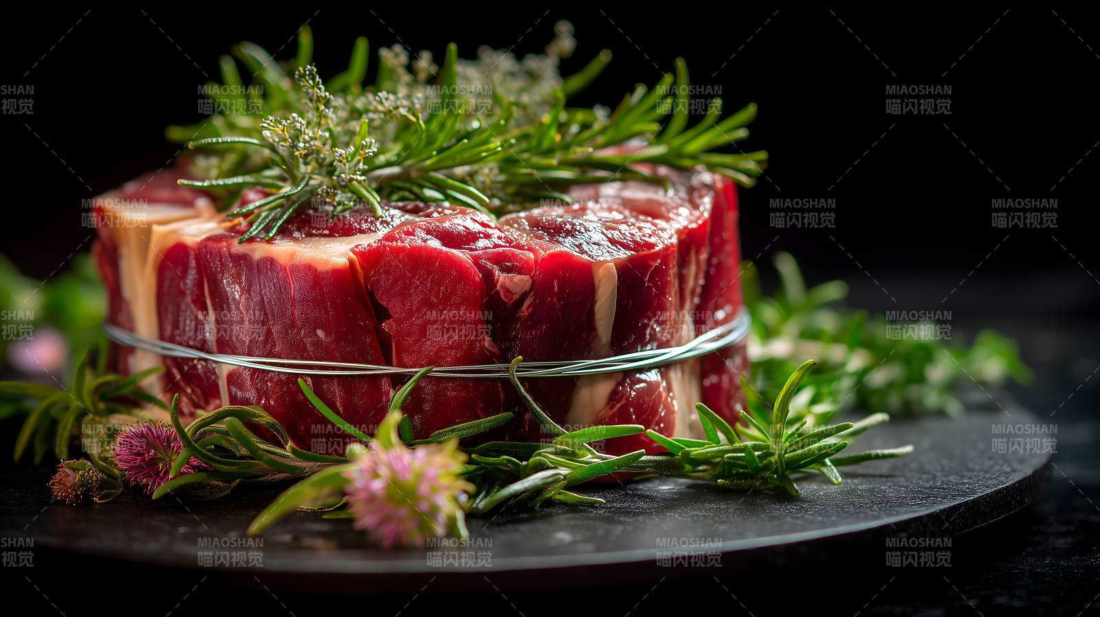 生肉配香草的特写镜头-图片