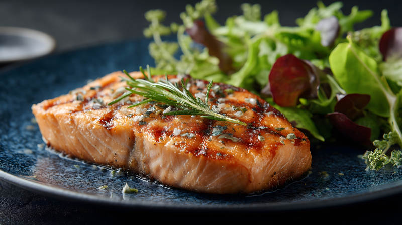 烤三文魚配沙拉美味誘人-圖片