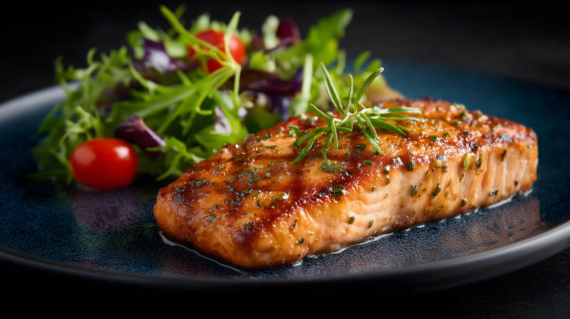 美味烤三文魚配沙拉-圖片