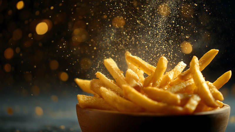 炸薯条特写喷洒调料香味诱人-图片