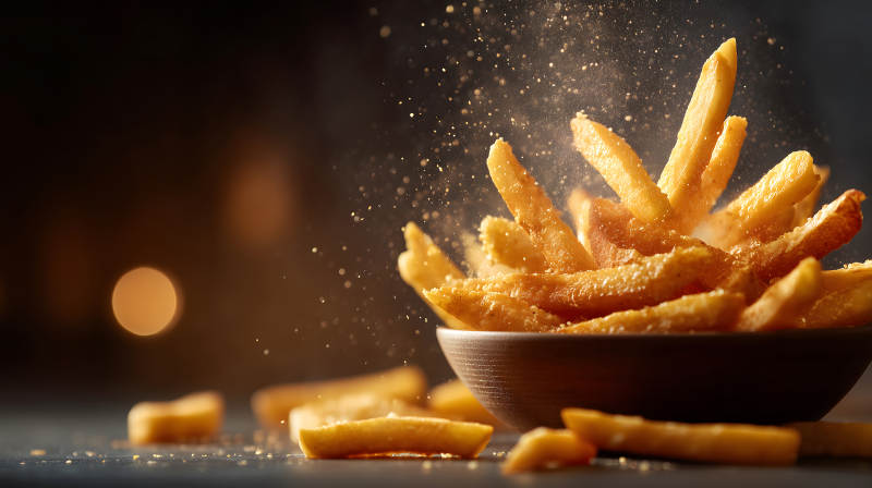 炸薯条盐花飞舞诱人食欲-图片