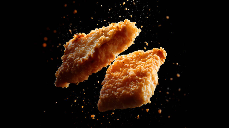 炸鸡块悬浮特写黑背景-图片