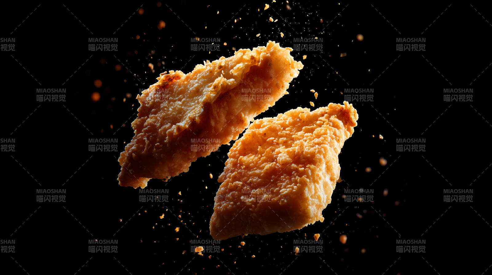 炸雞塊懸浮特寫黑背景圖片