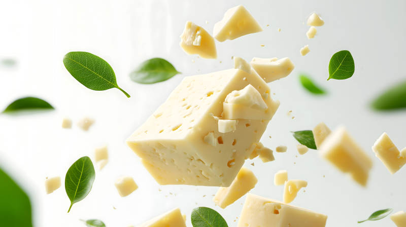 奶酪飞舞配绿叶清新视觉-图片