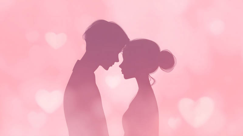 情侣相拥粉色背景爱心氛围-图片