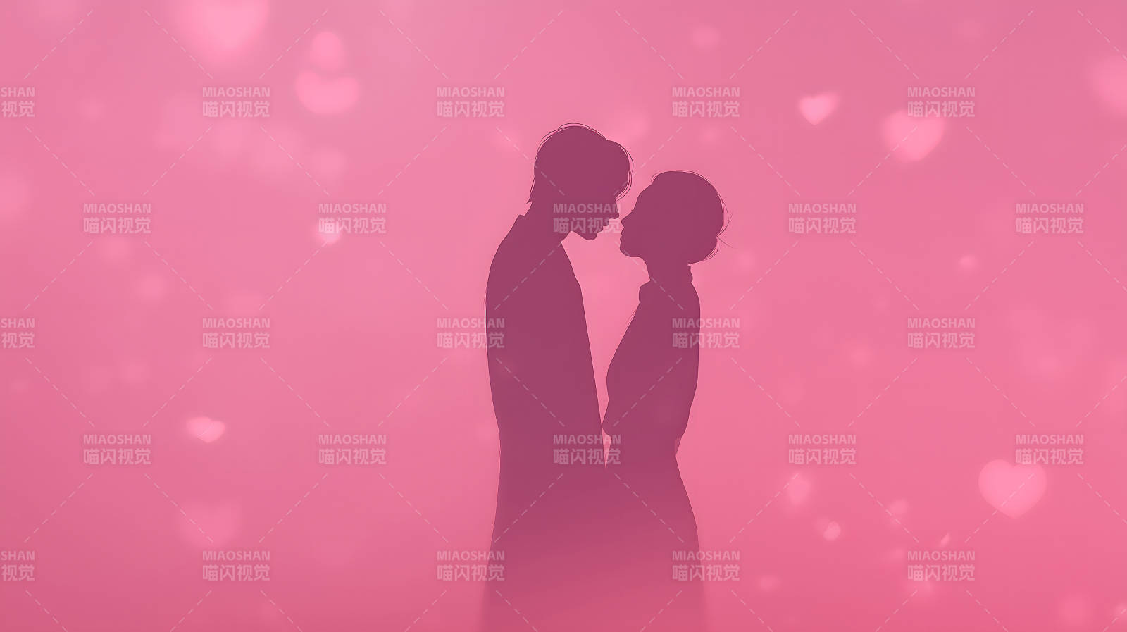 情侶剪影粉色背景浪漫唯美-圖片