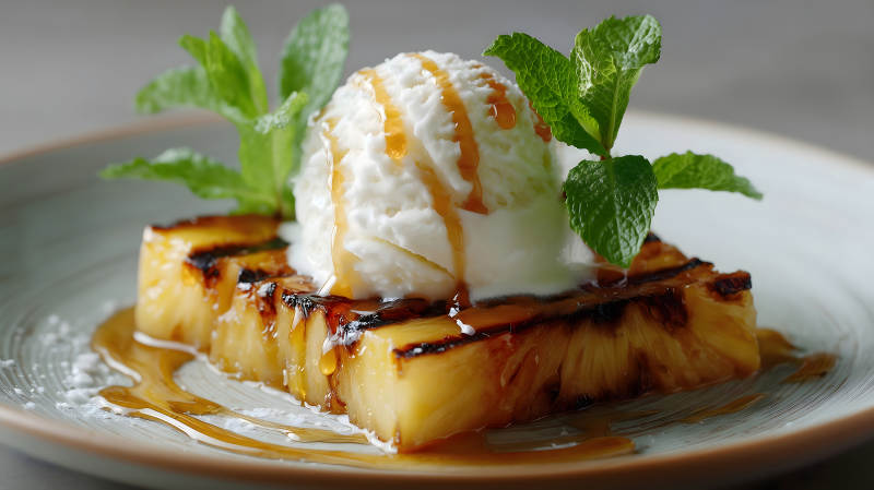 烤菠萝配冰淇淋-图片