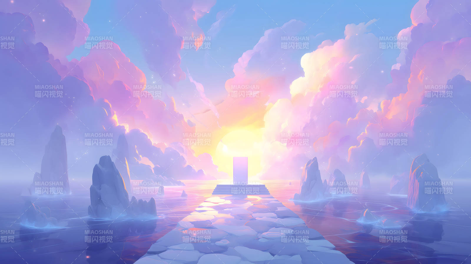 通往天堂的道路梦幻般的云彩和阳光-图片