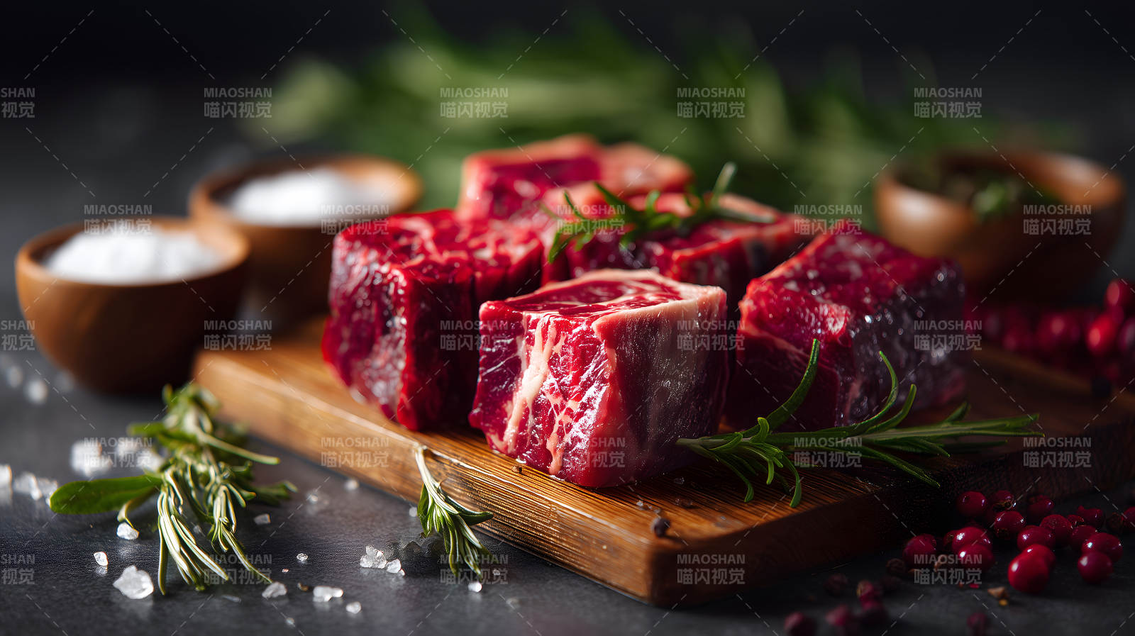 鲜美牛肉块配香料和调料-图片