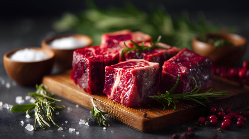 鲜美牛肉块配香料和调料-图片