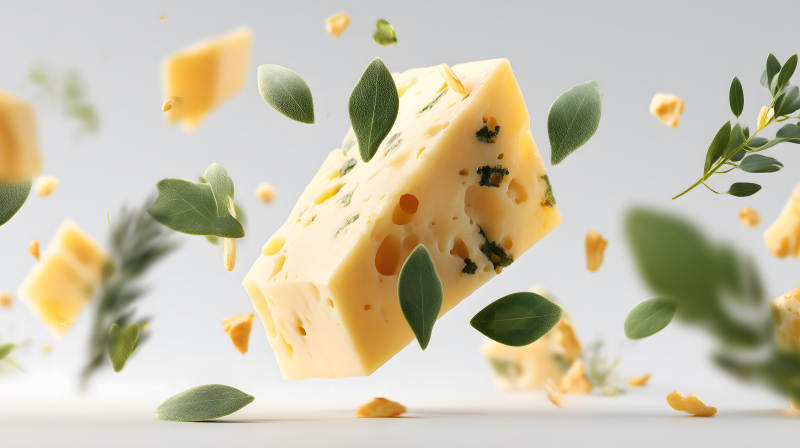 奶酪和香草组合飘浮图-图片