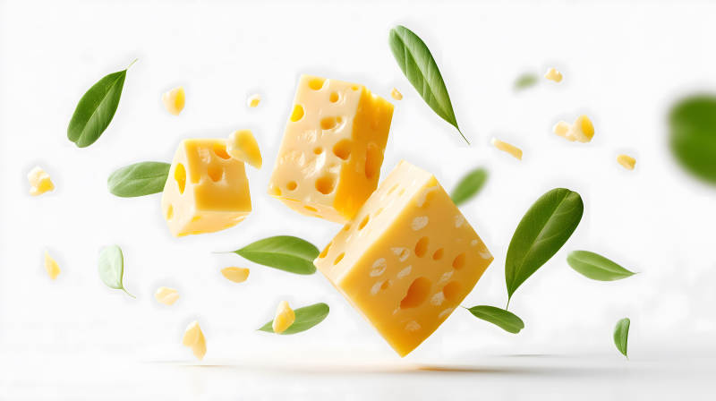 奶酪飞舞与绿叶飘散-图片