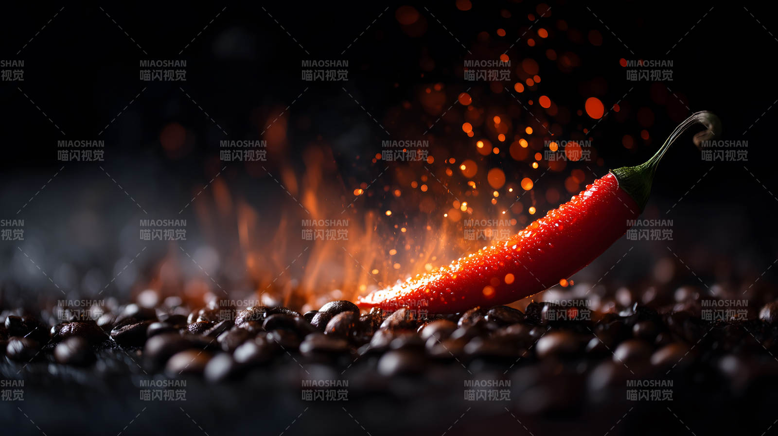 辣椒燃烧咖啡豆热辣视觉冲击-图片