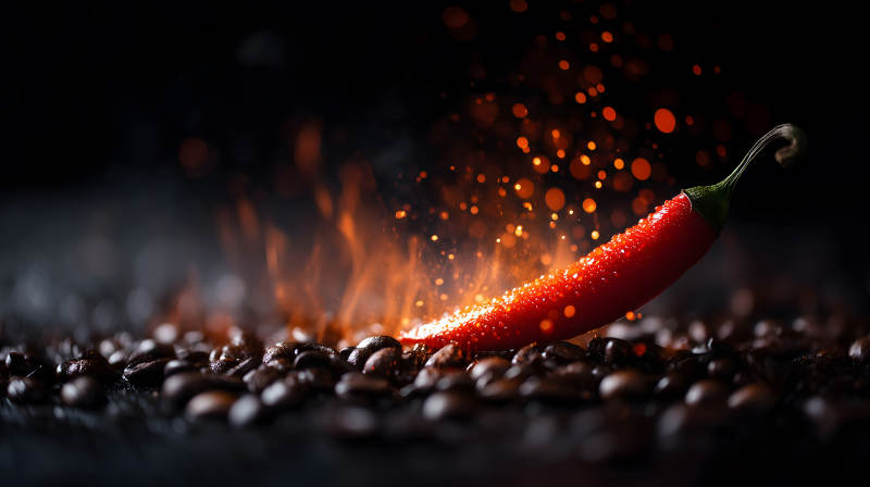辣椒燃烧咖啡豆热辣视觉冲击-图片