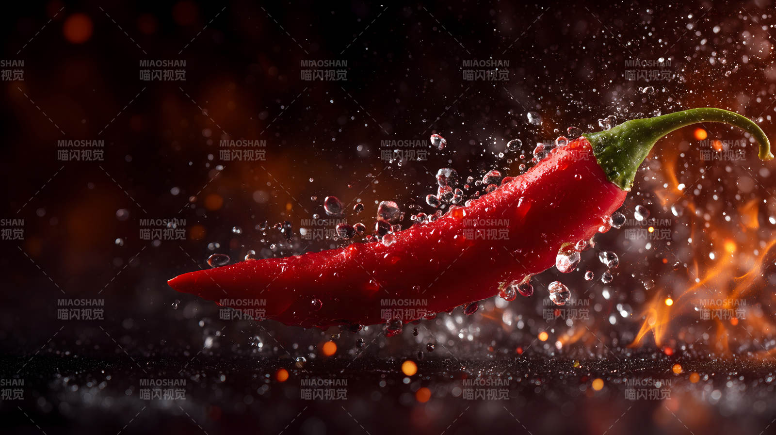 红辣椒与水珠火焰与激情-图片