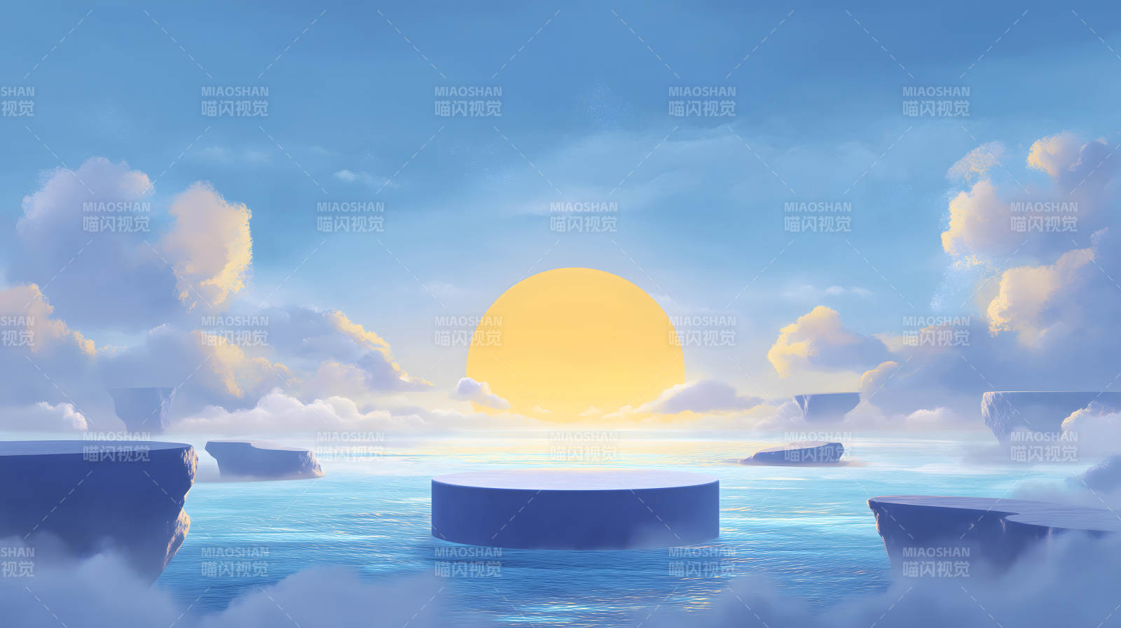 海上平台阳光照耀奇幻天空-图片