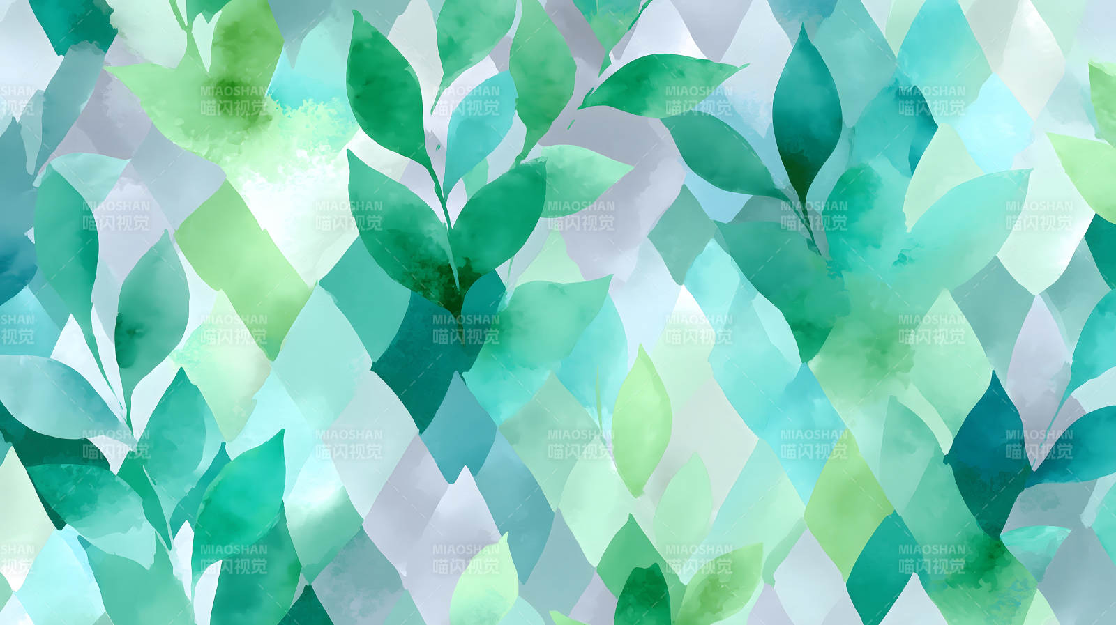 水彩叶片菱形背景-图片