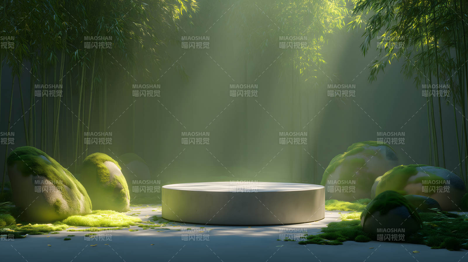 竹林中的圓形展示臺仙氣縹緲意境悠遠-圖片