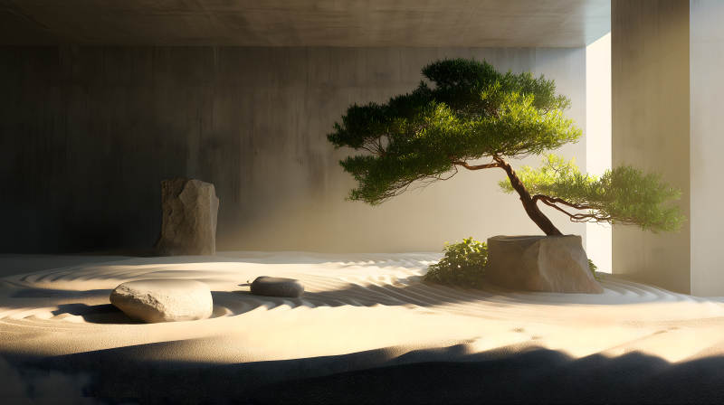 禅意花园的平静氛围-图片