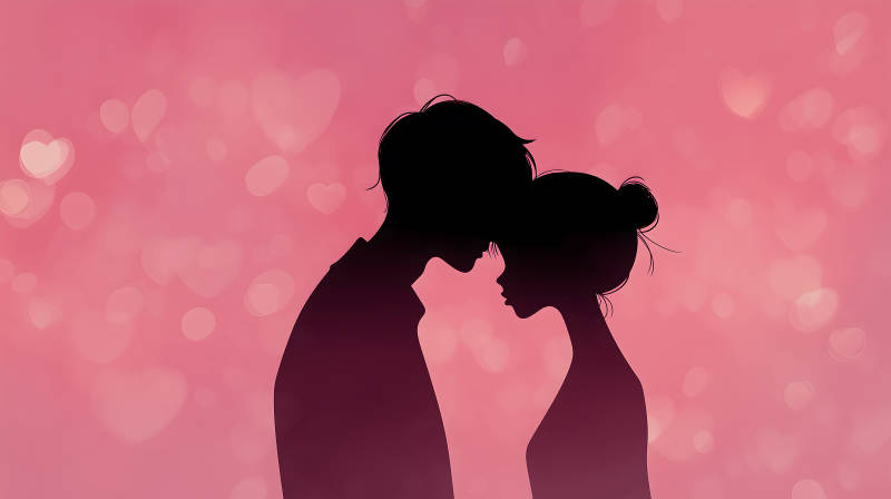 情侶相擁在粉色背景下-圖片