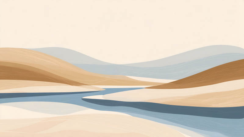 抽象山水畫藍河貫穿大地-圖片