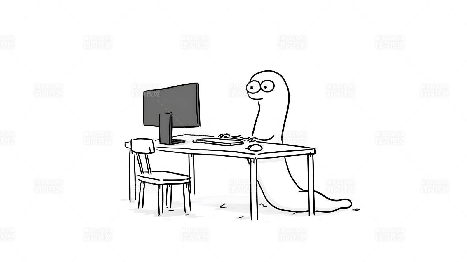 蠕虫程序员在电脑前工作-图片