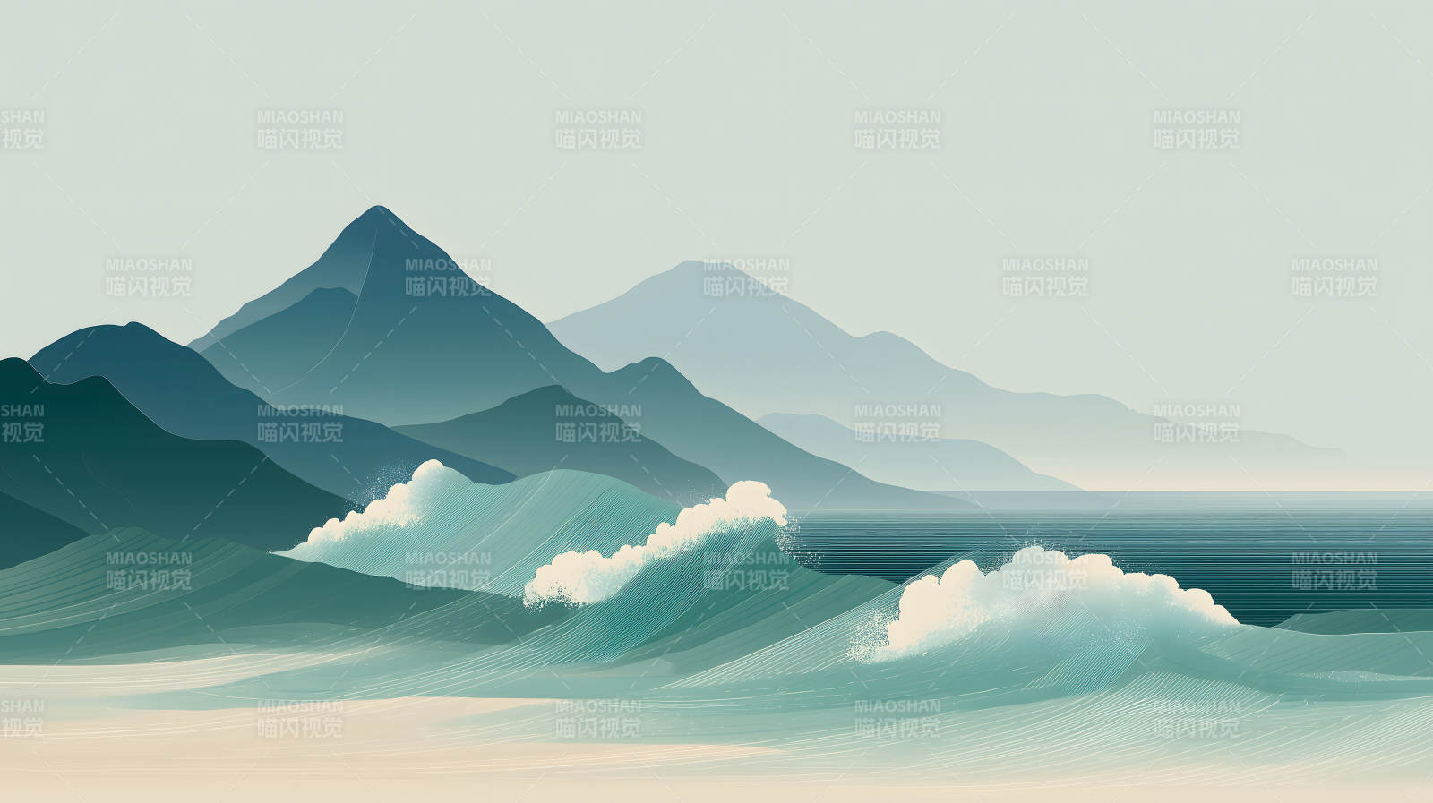 山海相依波涛汹涌意境悠远-图片