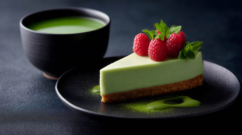 抹茶蛋糕配覆盆子薄荷-圖片