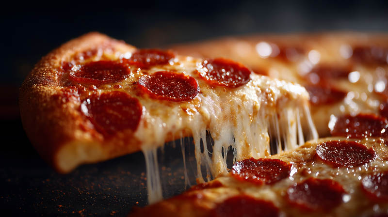 美味的披萨芝士拉丝-图片