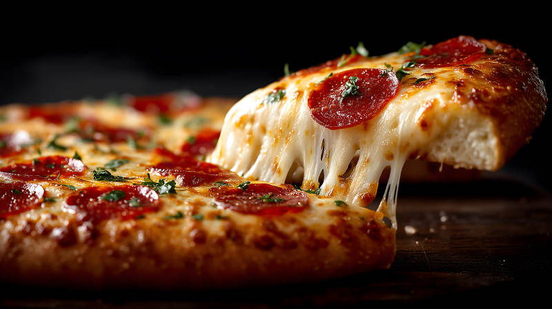 披萨切片芝士拉丝美味诱人-图片
