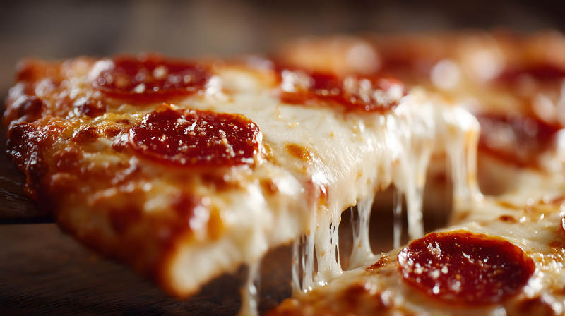 诱人的披萨切片芝士拉丝-图片