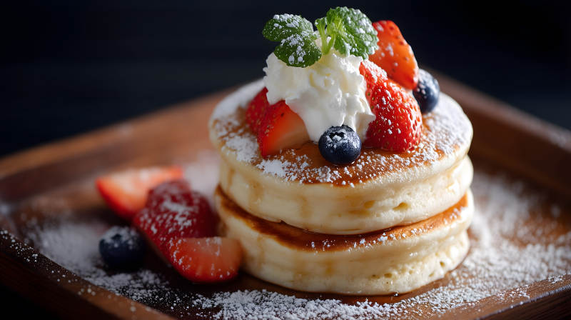 美味草莓蓝莓松饼特写-图片