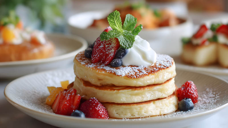 蓬松煎饼配水果-图片