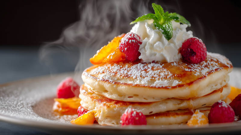 美味的煎饼配水果奶油-图片