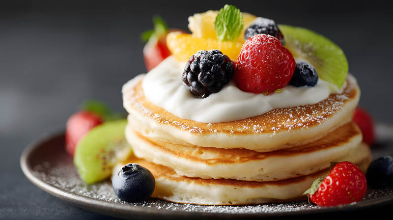 美味的煎饼配水果-图片