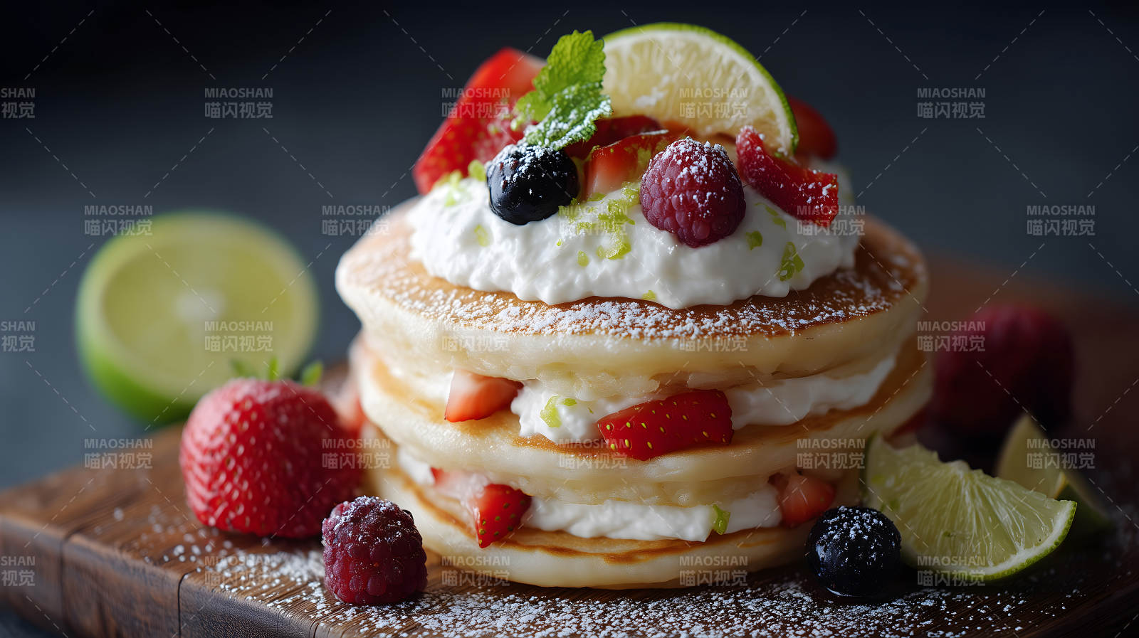 美味的草莓奶油煎饼组合-图片