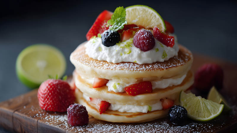 美味的草莓奶油煎饼组合-图片