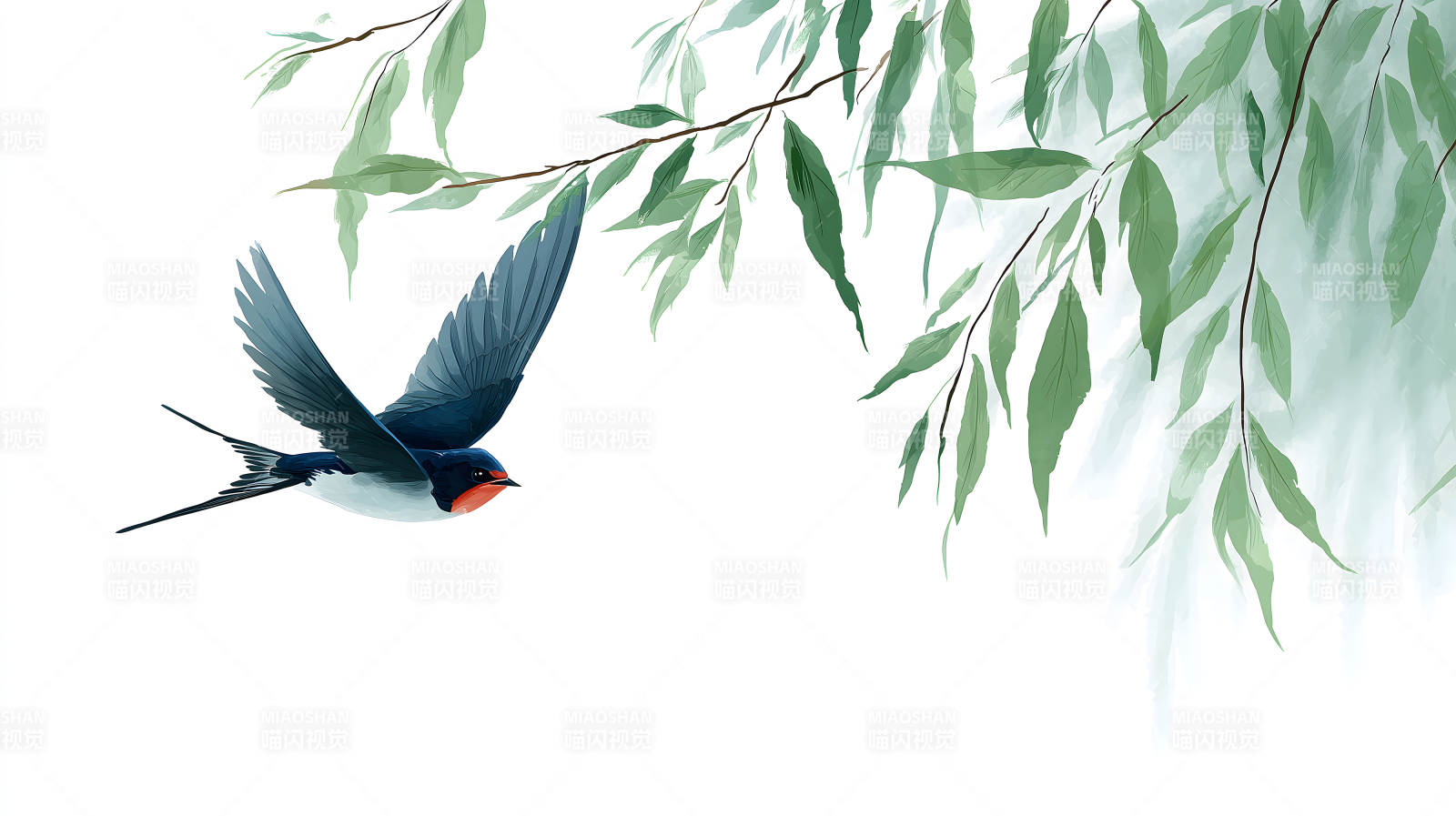 飞翔的燕子与枝叶-图片