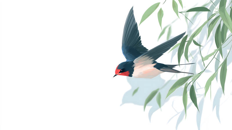 燕子飛翔在綠葉之間唯美意境-圖片