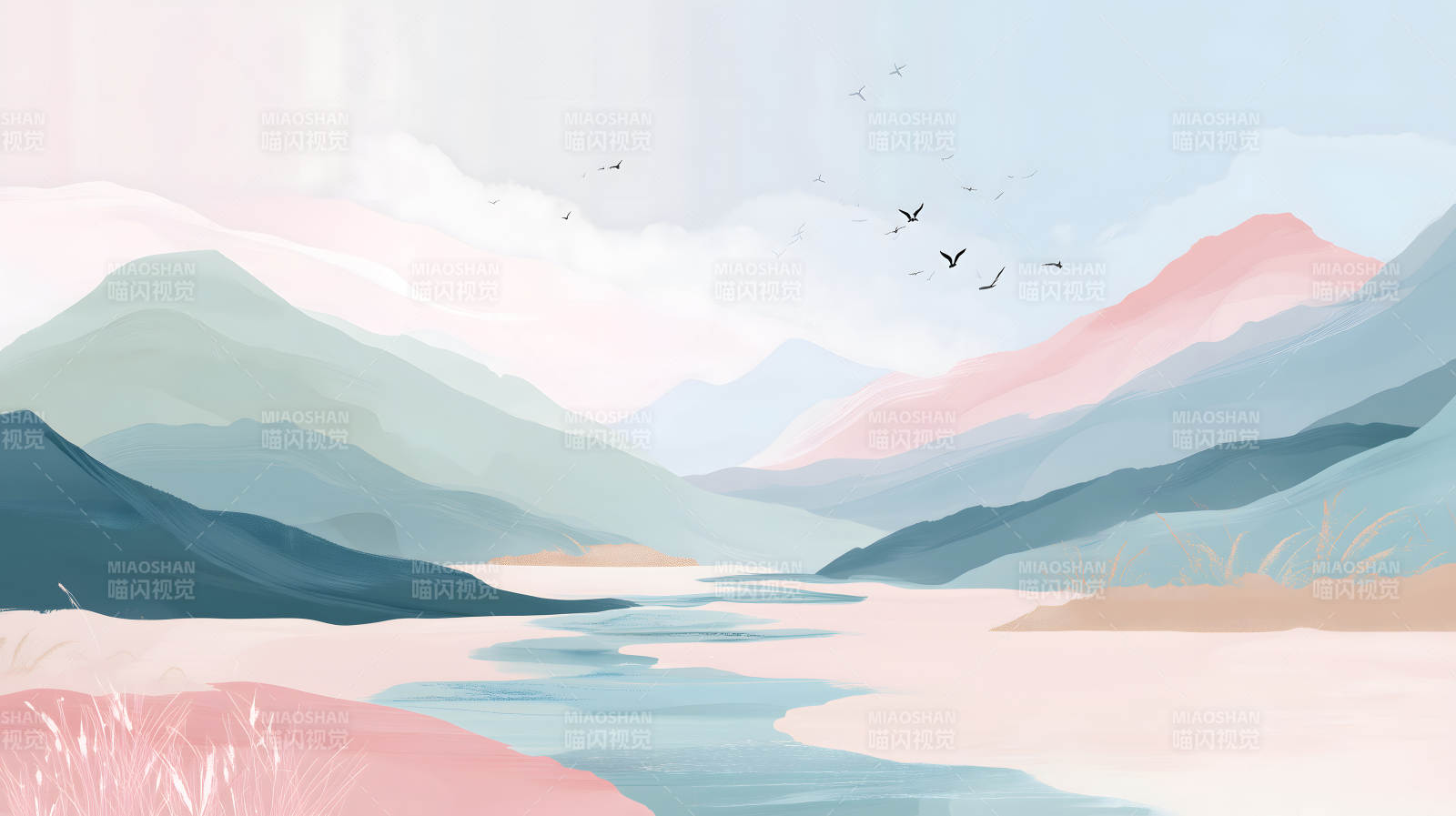 山水畫意境唯美風景-圖片