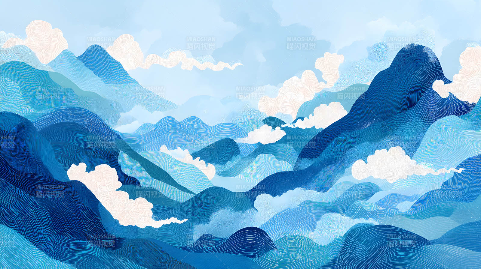 水墨山水风景画清新唯美-图片