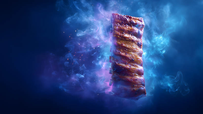 烤排骨在烟雾中漂浮-图片